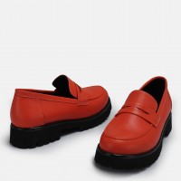 Loafer Ayakkabı Hakiki Deri Kalın Tabanlı Nar Çiçeği