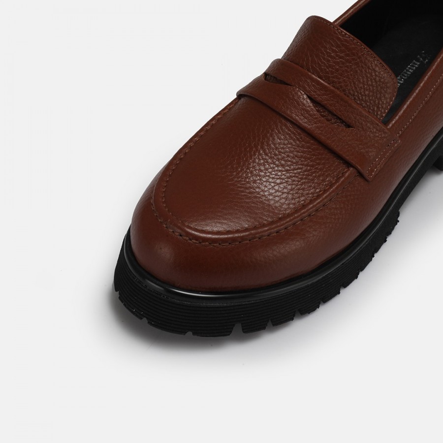Kalın Tabanlı Loafer Ayakkabı Taba Hakiki Deri