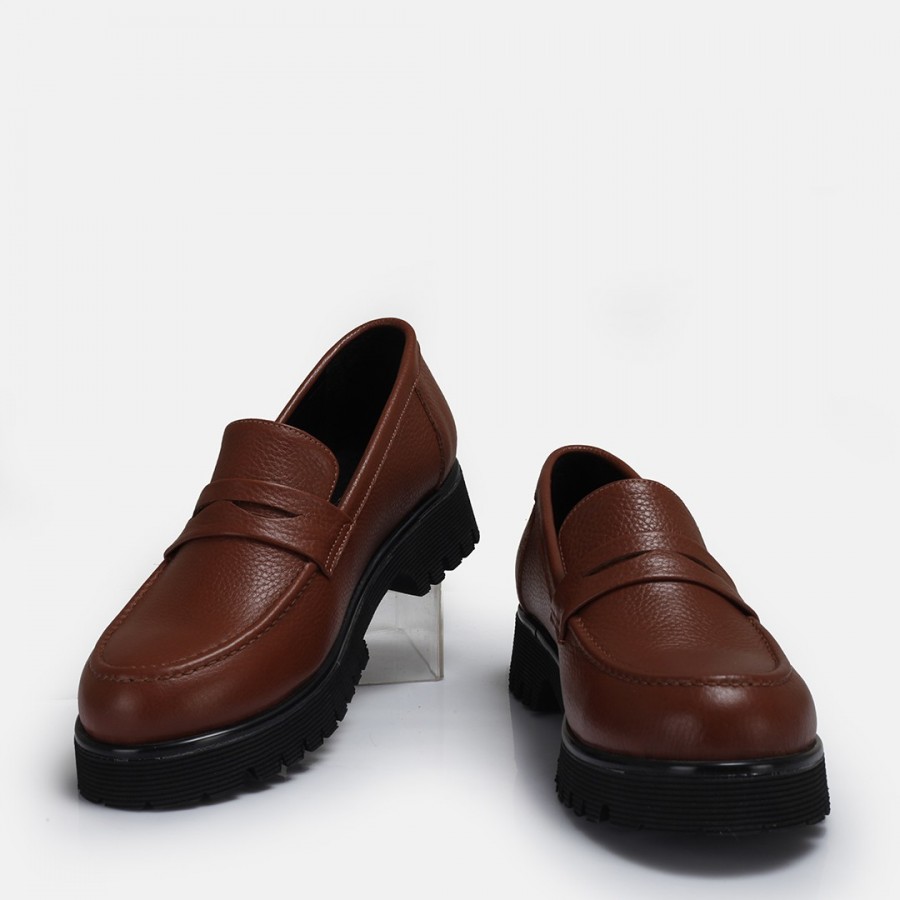 Kalın Tabanlı Loafer Ayakkabı Taba Hakiki Deri