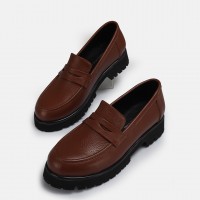 Kalın Tabanlı Loafer Ayakkabı Taba Hakiki Deri