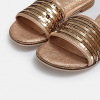 Kadın Düz Terlik Bantlı Parlak Bronz