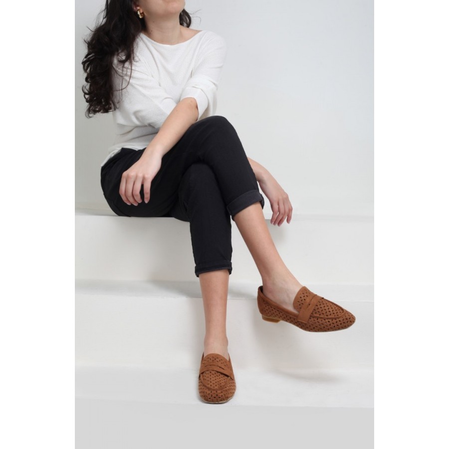 Taba Süet Kadın Loafer Ayakkabı