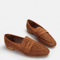 Taba Süet Kadın Loafer Ayakkabı