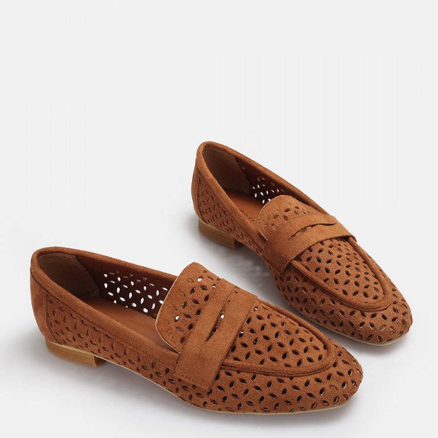 Taba Süet Kadın Loafer Ayakkabı