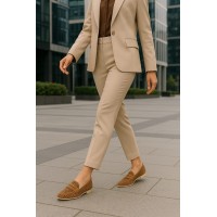 Taba Süet Kadın Loafer Ayakkabı