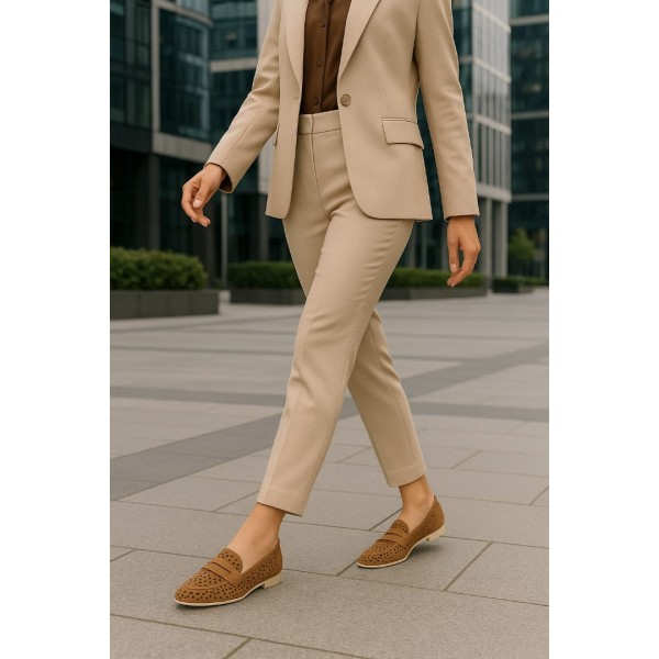 Taba Süet Kadın Loafer Ayakkabı