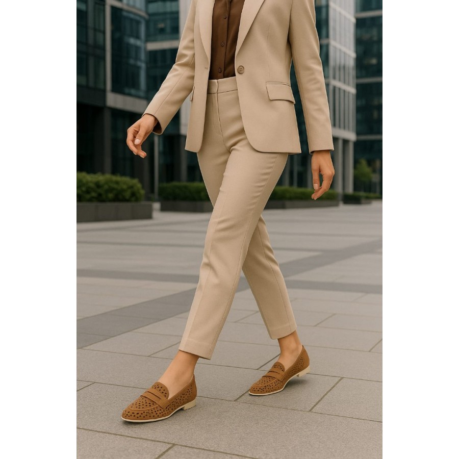 Taba Süet Kadın Loafer Ayakkabı