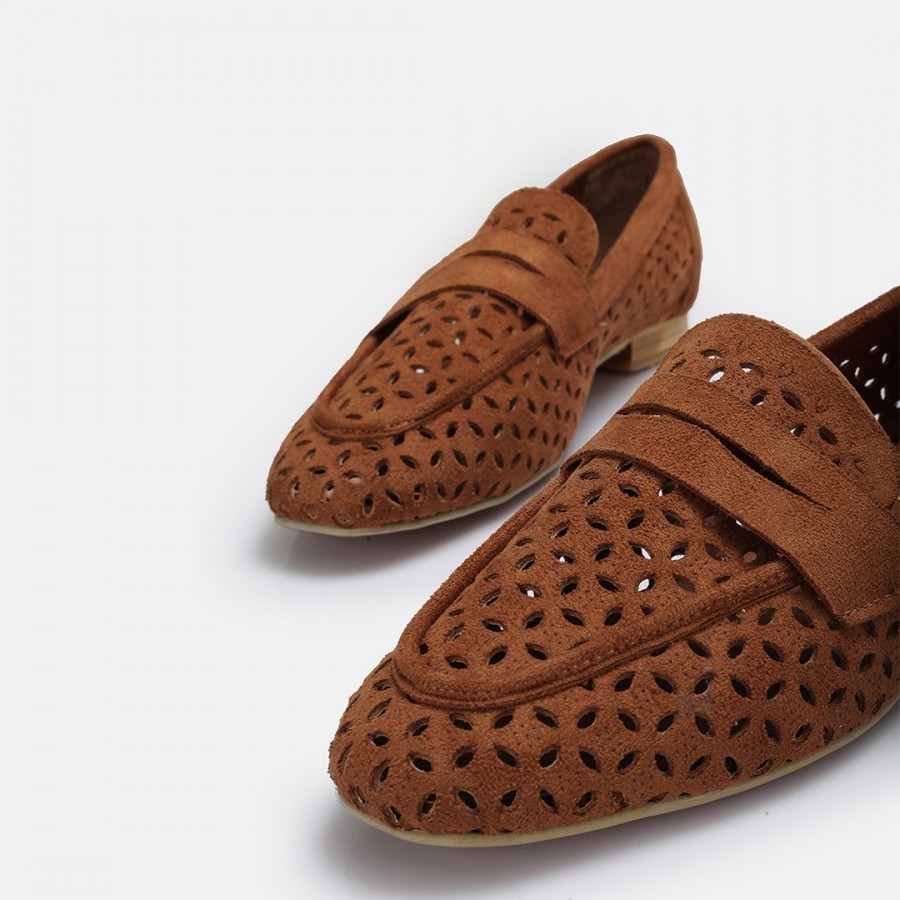 Taba Süet Kadın Loafer Ayakkabı