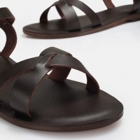 Bodrum Sandalet Kahverengi Çapraz Hakiki Deri