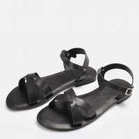 Bodrum Sandalet Siyah  Çapraz Hakiki Deri
