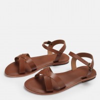 Bodrum Sandalet Taba Çapraz Hakiki Deri
