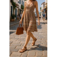 Bodrum Sandalet Taba Çapraz Hakiki Deri