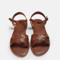 Bodrum Sandalet Taba Çapraz Hakiki Deri