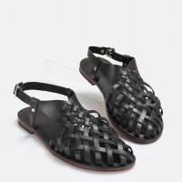 Bodrum Sandalet Siyah Kafes Model Hakiki Deri