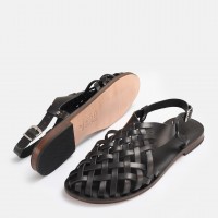 Bodrum Sandalet Siyah Kafes Model Hakiki Deri