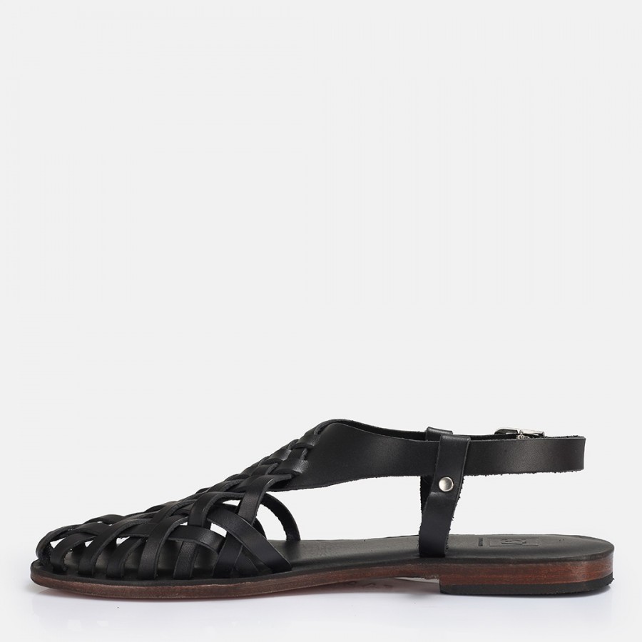 Bodrum Sandalet Siyah Kafes Model Hakiki Deri
