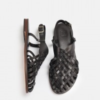 Bodrum Sandalet Siyah Kafes Model Hakiki Deri