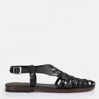 Bodrum Sandalet Siyah Kafes Model Hakiki Deri