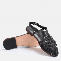 Bodrum Sandalet Siyah Kafes Model Hakiki Deri