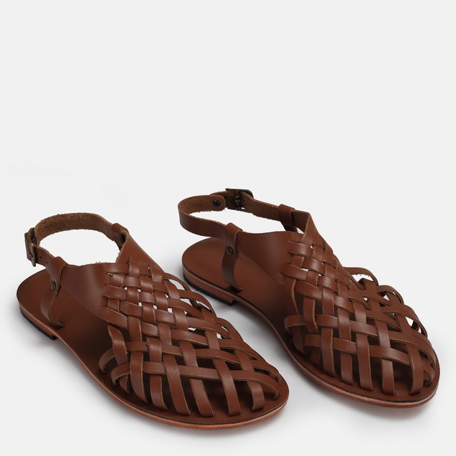 Bodrum Sandalet Taba Kafes Model Hakiki Deri