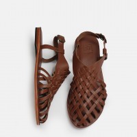 Bodrum Sandalet Taba Kafes Model Hakiki Deri