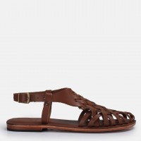 Bodrum Sandalet Taba Kafes Model Hakiki Deri