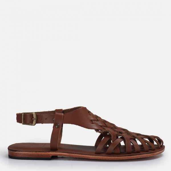 Bodrum Sandalet Taba Kafes Model Hakiki Deri