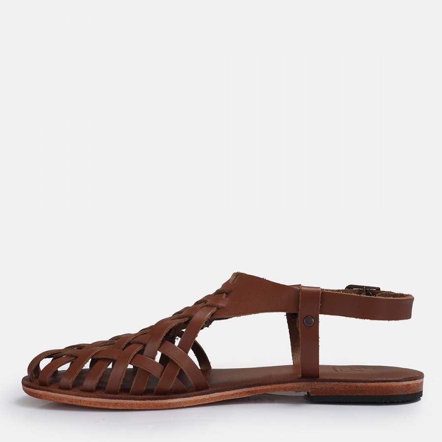 Bodrum Sandalet Taba Kafes Model Hakiki Deri