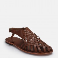 Bodrum Sandalet Taba Kafes Model Hakiki Deri
