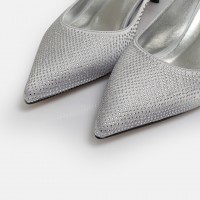 Stiletto Ayakkabı Gri Taşlı