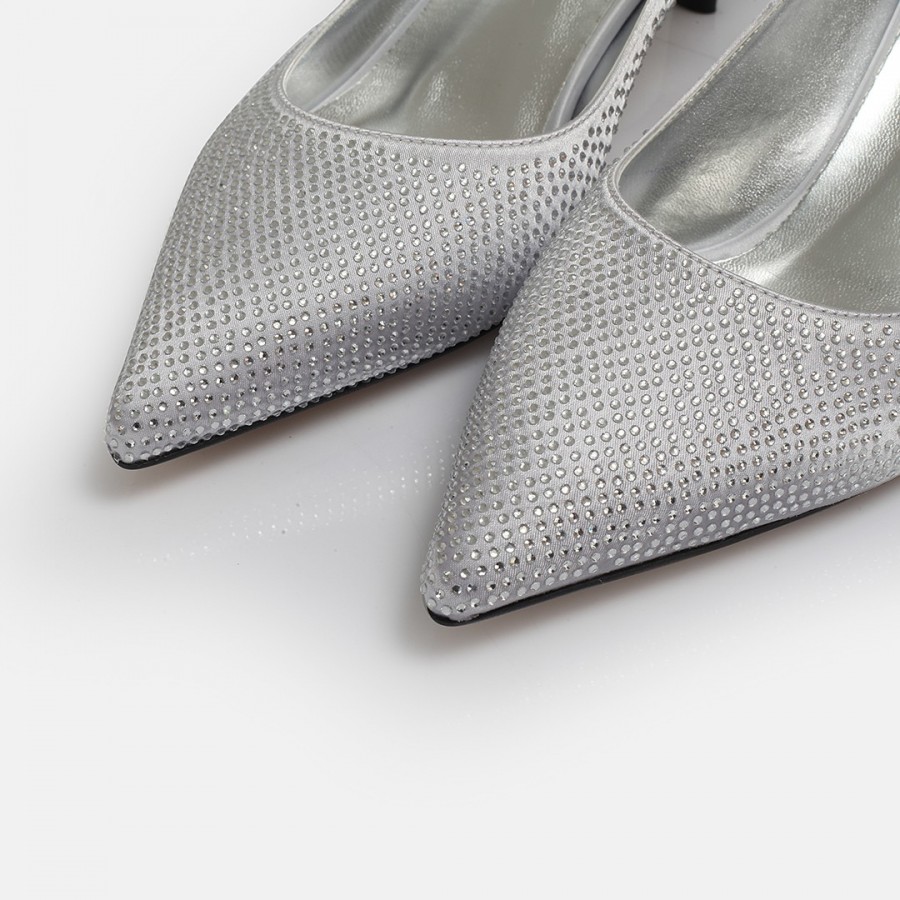 Stiletto Ayakkabı Gri Taşlı