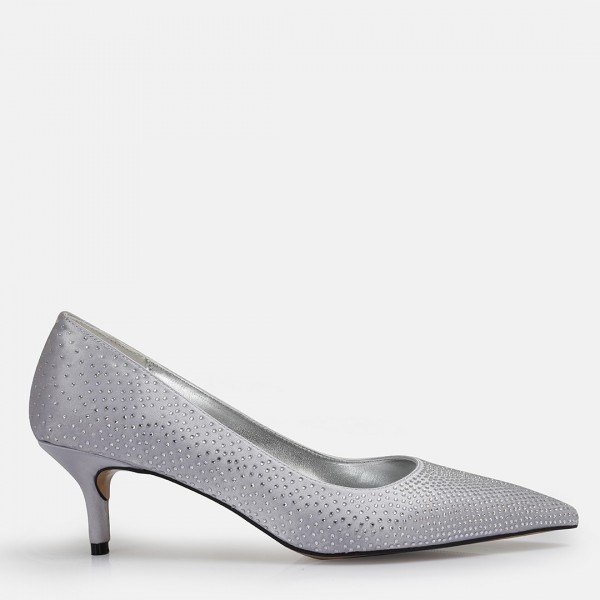 Stiletto Ayakkabı Gri Taşlı