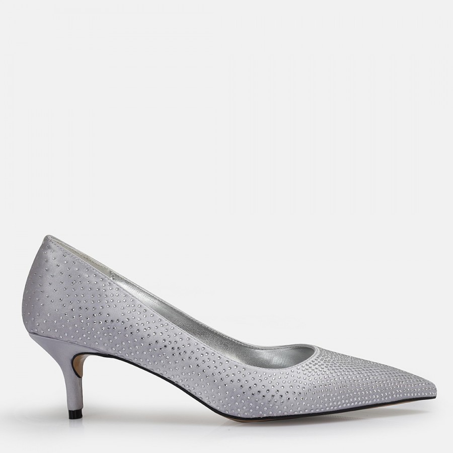 Stiletto Ayakkabı Gri Taşlı