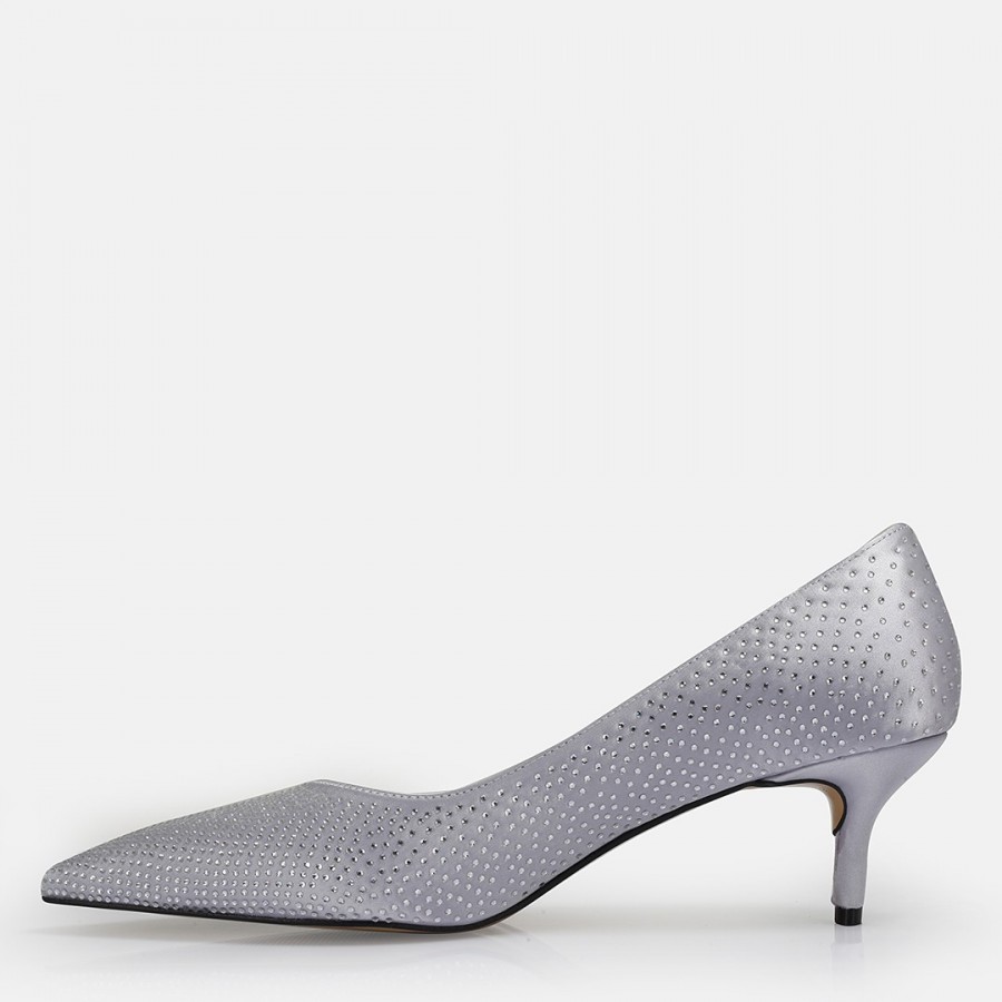 Stiletto Ayakkabı Gri Taşlı