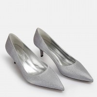 Stiletto Ayakkabı Gri Taşlı