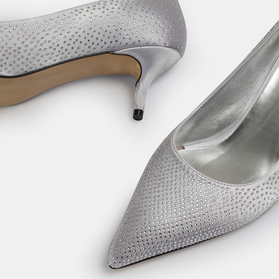 Stiletto Ayakkabı Gri Taşlı