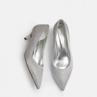 Stiletto Ayakkabı Gri Taşlı