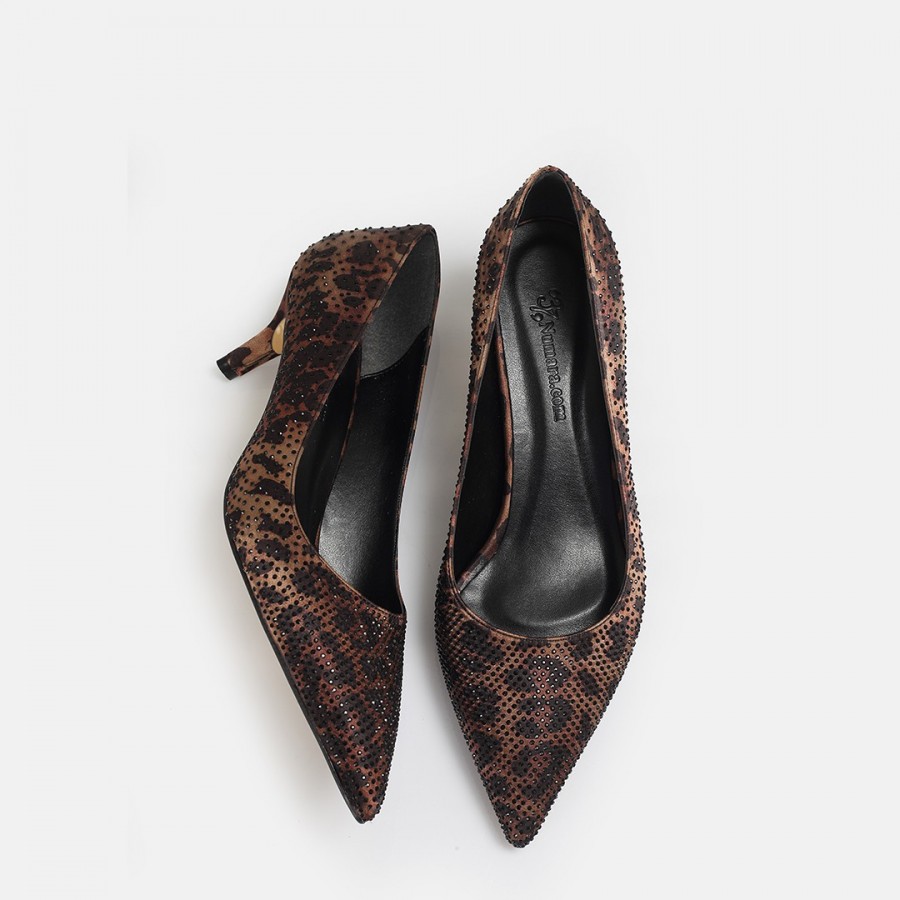 Stiletto Ayakkabı Leopar Taşlı