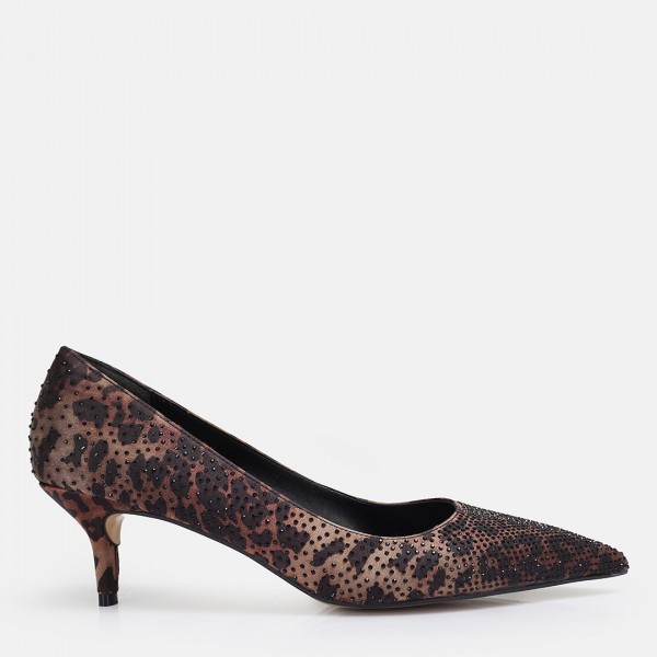 Stiletto Ayakkabı Leopar Taşlı