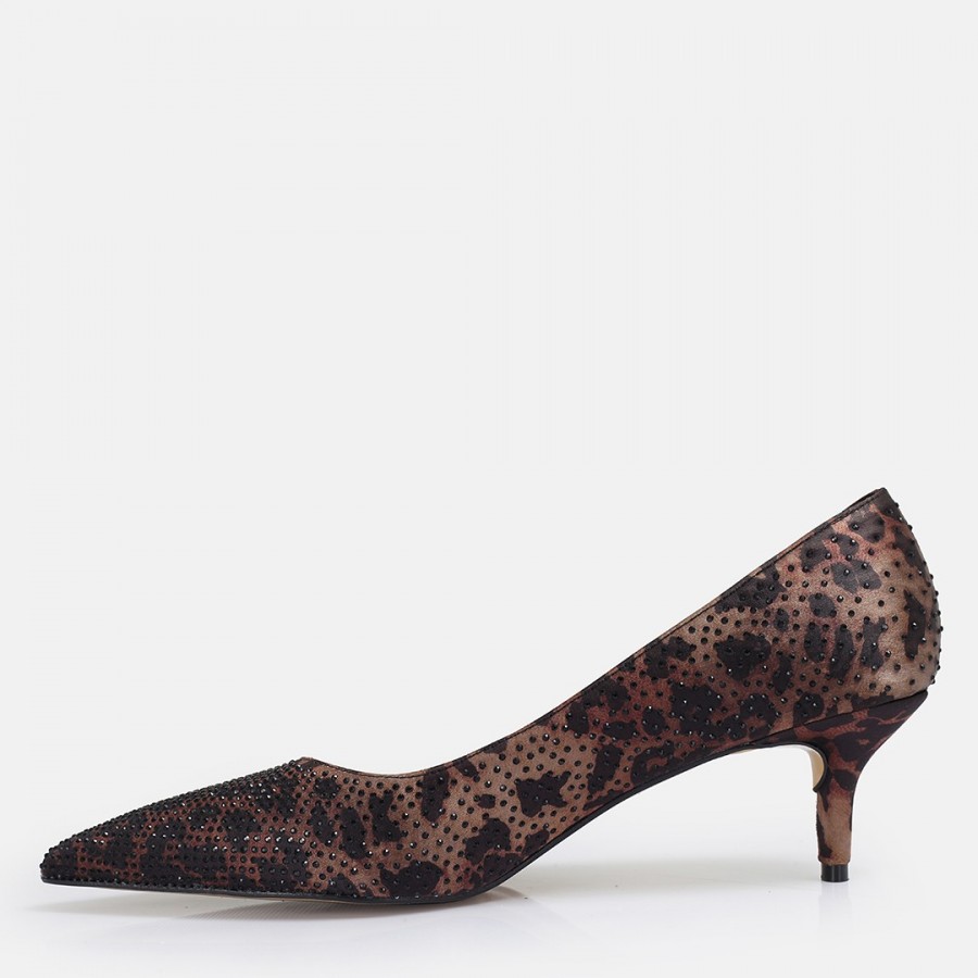 Stiletto Ayakkabı Leopar Taşlı