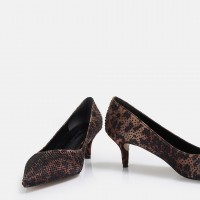 Stiletto Ayakkabı Leopar Taşlı