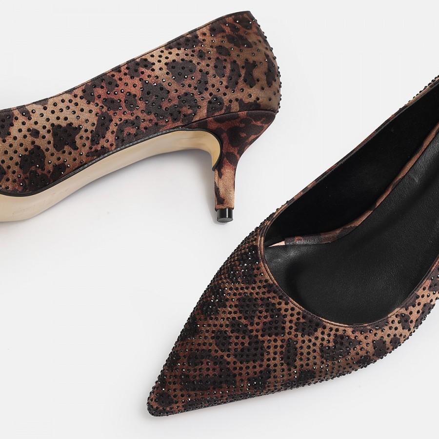 Stiletto Ayakkabı Leopar Taşlı