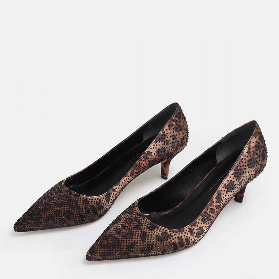 Stiletto Ayakkabı Leopar Taşlı