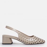 Bej Delikli Yazlık Topuklu Ayakkabı