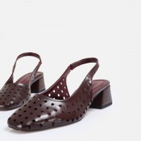 Bordo Delikli Yazlık Topuklu Ayakkabı