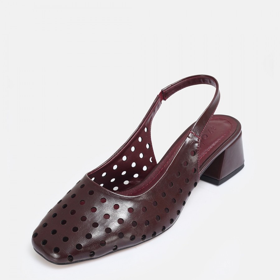 Bordo Delikli Yazlık Topuklu Ayakkabı