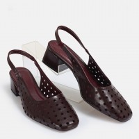 Bordo Delikli Yazlık Topuklu Ayakkabı
