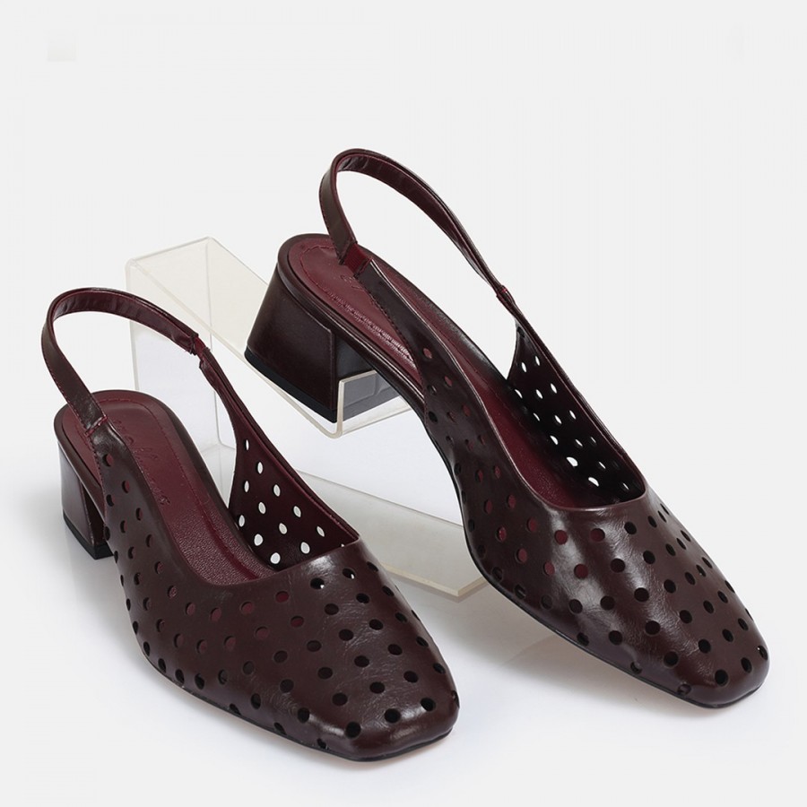 Bordo Delikli Yazlık Topuklu Ayakkabı