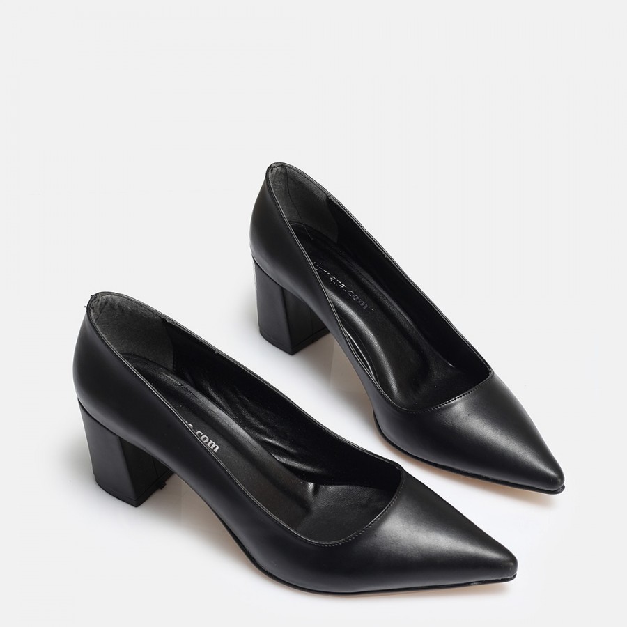 Siyah Stiletto Kalın Topuklu