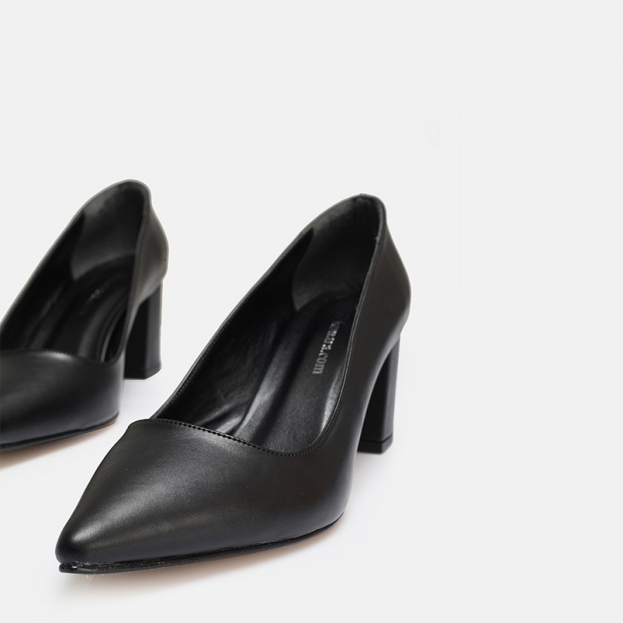 Siyah Stiletto Kalın Topuklu